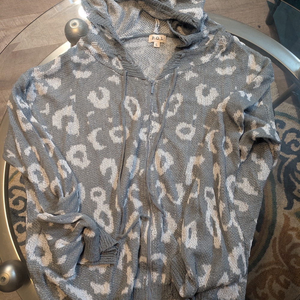POL Light Gray Leopard Print Cardigan